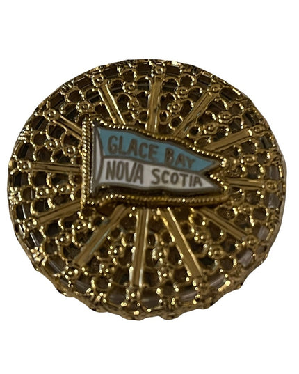 Vintage gold filegree BNIB pill box Nova Scotia Glace bay souvenier