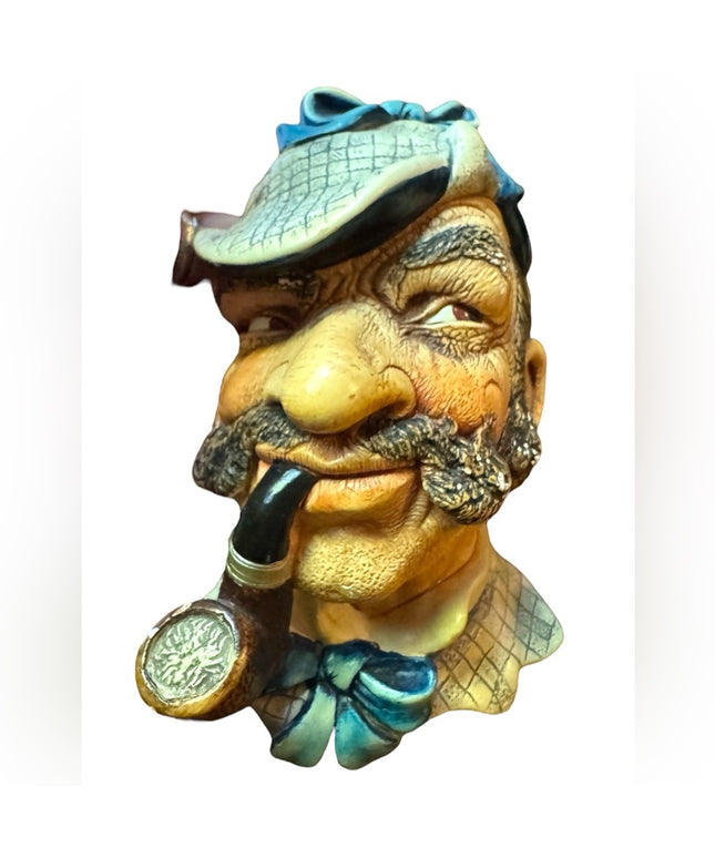 Vintage Ceramic Pipe-Smoking Man Sherlock Holmes Colorful Sculpture Chalkware