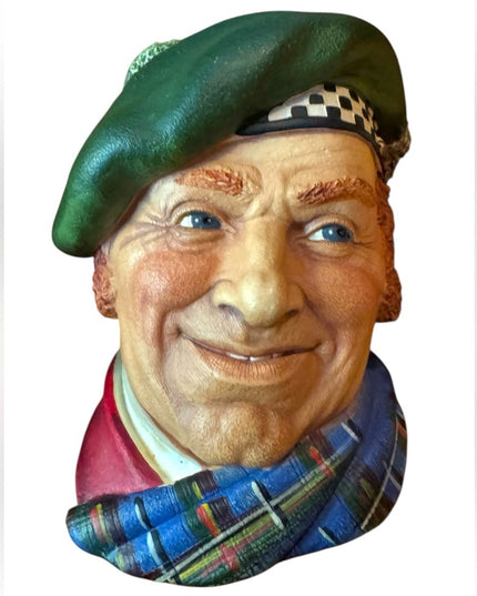 Charming Vintage Chalkware Scottish Sculpture Bust  Green Beret