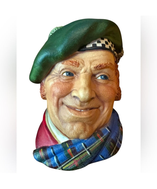 Charming Vintage Chalkware Scottish Sculpture Bust  Green Beret