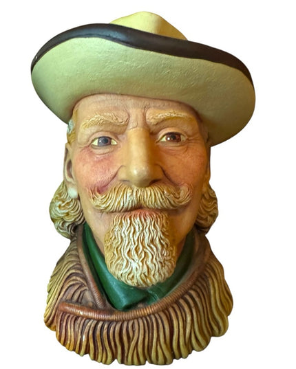 Vintage Chalkware Sculptured Cowboy Bust Sculpture Wild Bill