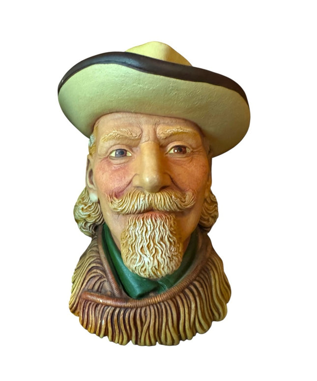 Vintage Chalkware Sculptured Cowboy Bust Sculpture Wild Bill