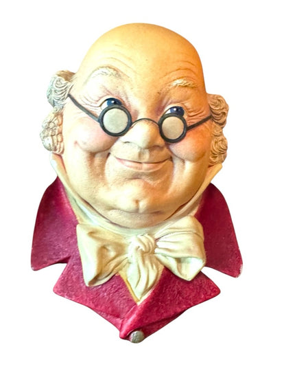 Vintage Chalkware Character Head Bust with Red Jacket
