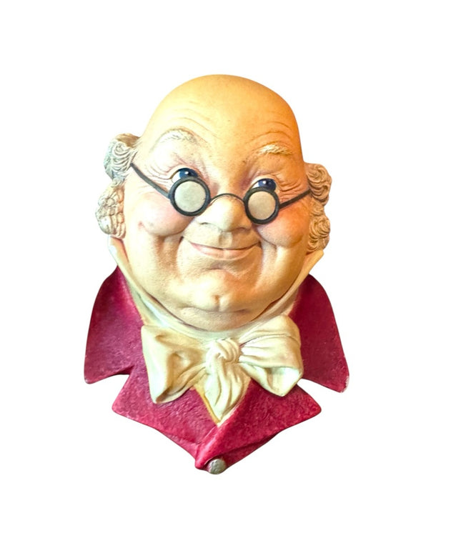 Vintage Chalkware Character Head Bust with Red Jacket