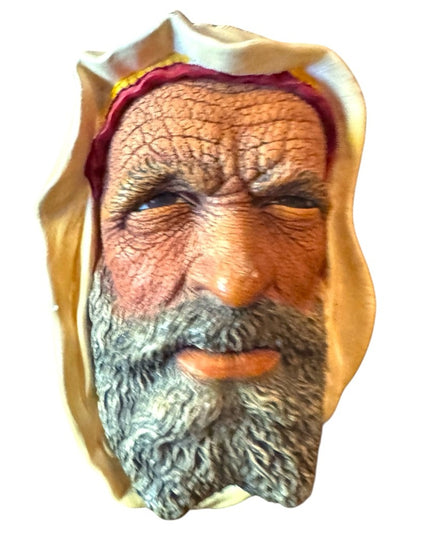 Vintage Chalkware Head Realistic Old Man Mask with Beard