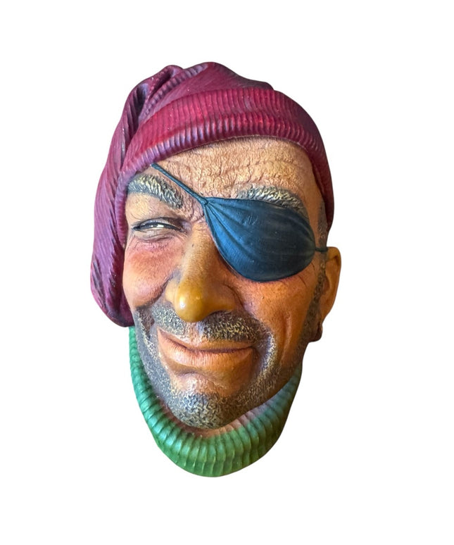 Vintage Colorful Sculptured Head Pirate Wall Hanging