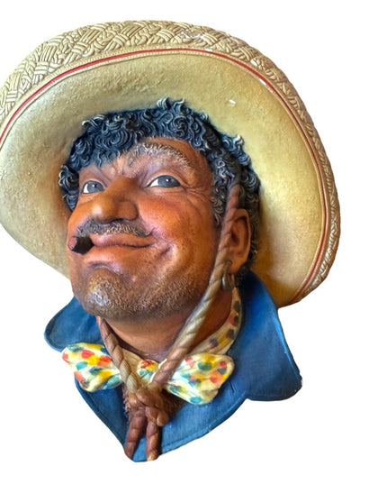 Vintage Chalkware Spanish Man Head Wall Hanging 🇲🇽 Mexico