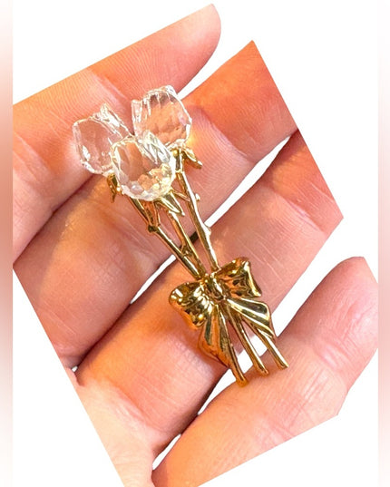 Vintage Swarovski Authentic (Swan) Crystal memories rose bouquet brooch gold plt