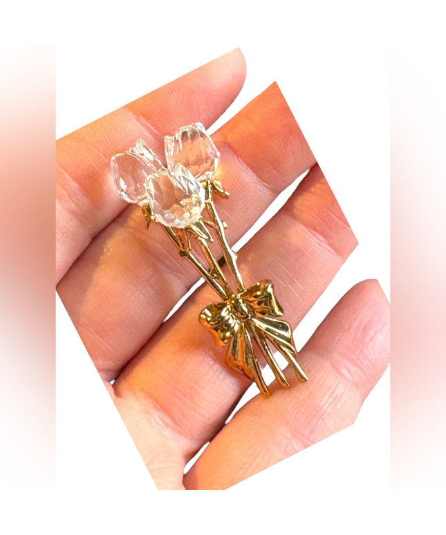 Vintage Swarovski Authentic (Swan) Crystal memories rose bouquet brooch gold plt