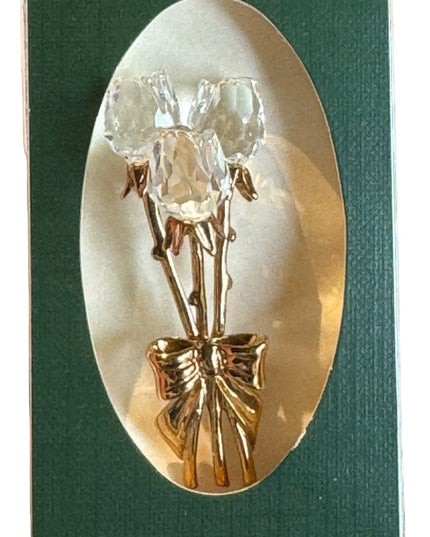 Vintage Swarovski Authentic (Swan) Crystal memories rose bouquet brooch gold plt