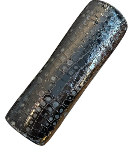 Gold Lion Black Vintage Leather Crocodile Style Embossed Purse Clutch Gold Clasp