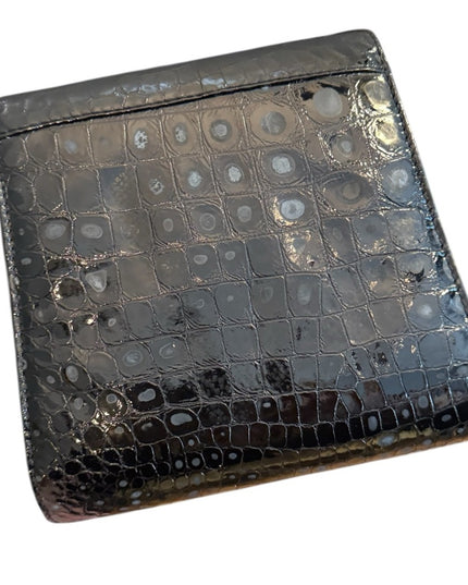 Gold Lion Black Vintage Leather Crocodile Style Embossed Purse Clutch Gold Clasp