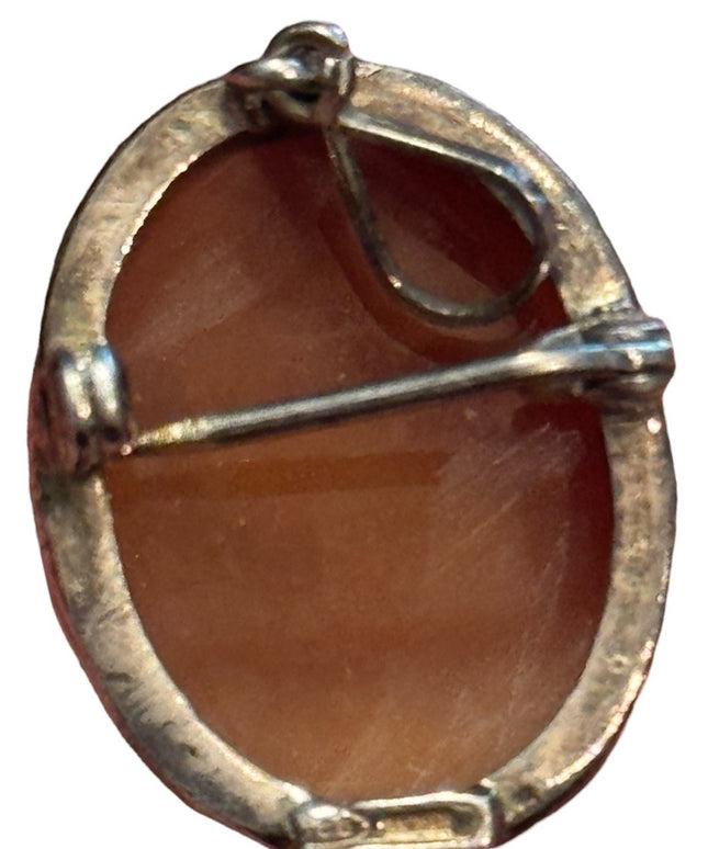 Elegant Vintage Sterling Silver 925  Carved ShellCameo Pendant