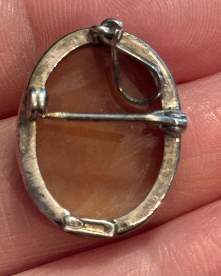 Elegant Vintage Sterling Silver 925  Carved ShellCameo Pendant