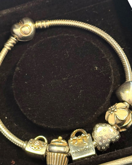 Elegant Pandora AUTHENTIC Retired 6 Charms Sterling Silver Bracelet