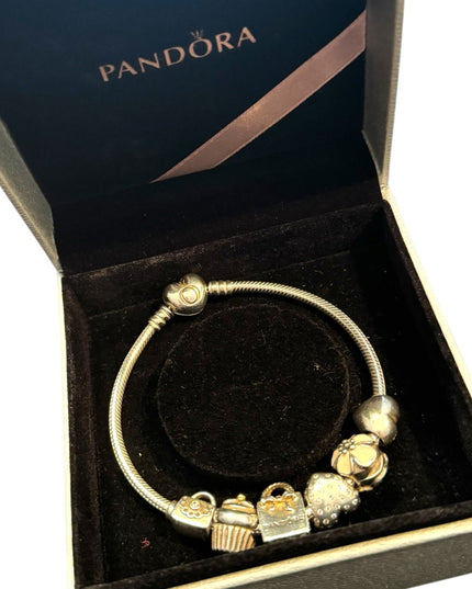 Elegant Pandora AUTHENTIC Retired 6 Charms Sterling Silver Bracelet