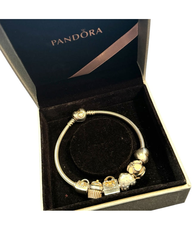 Elegant Pandora AUTHENTIC Retired 6 Charms Sterling Silver Bracelet