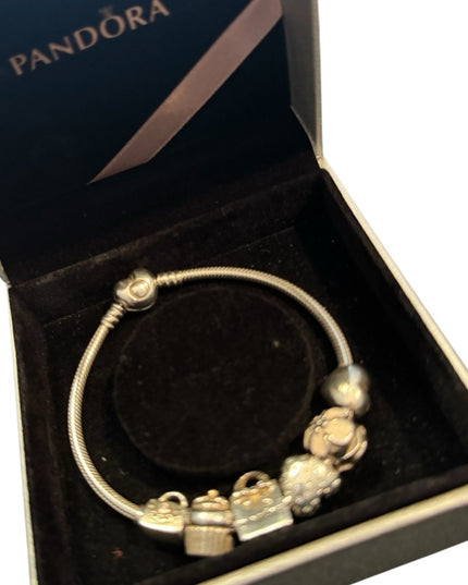 Elegant Pandora AUTHENTIC Retired 6 Charms Sterling Silver Bracelet