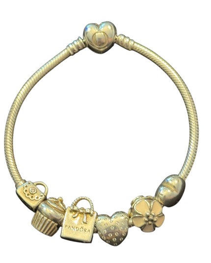 Elegant Pandora AUTHENTIC Retired 6 Charms Sterling Silver Bracelet