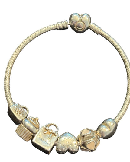 Elegant Pandora AUTHENTIC Retired 6 Charms Sterling Silver Bracelet