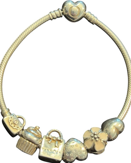 Elegant Pandora AUTHENTIC Retired 6 Charms Sterling Silver Bracelet
