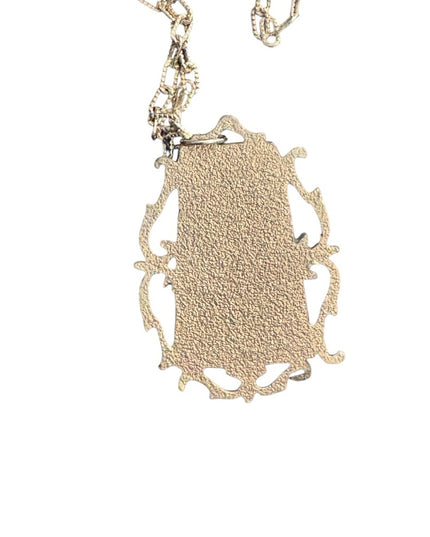 Elegant Vintage Religious Saint Pio Silver Pendant Enameled Necklace