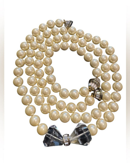 Elegant Heisi Daus Disney Stunning Glass Pearl Bow Necklace & Bracelet Pave