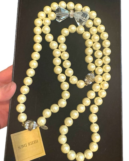 Elegant Heisi Daus Disney Stunning Glass Pearl Bow Necklace & Bracelet Pave