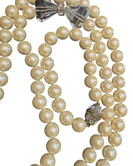 Elegant Heisi Daus Disney Stunning Glass Pearl Bow Necklace & Bracelet Pave