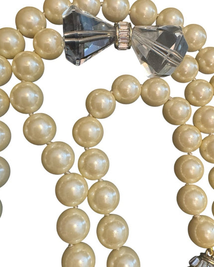 Elegant Heisi Daus Disney Stunning Glass Pearl Bow Necklace & Bracelet Pave