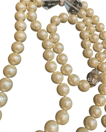 Elegant Heisi Daus Disney Stunning Glass Pearl Bow Necklace & Bracelet Pave