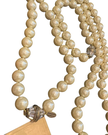 Elegant Heisi Daus Disney Stunning Glass Pearl Bow Necklace & Bracelet Pave