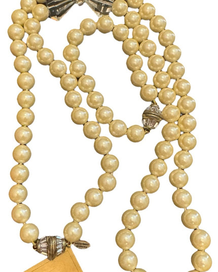 Elegant Heisi Daus Disney Stunning Glass Pearl Bow Necklace & Bracelet Pave