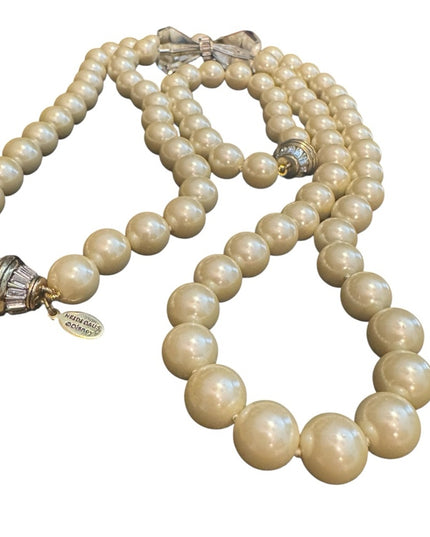 Elegant Heisi Daus Disney Stunning Glass Pearl Bow Necklace & Bracelet Pave