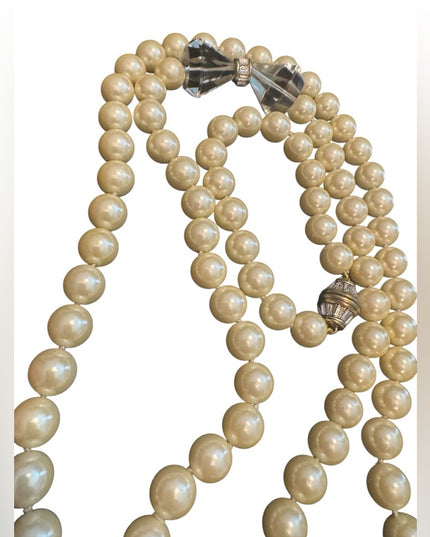 Elegant Heisi Daus Disney Stunning Glass Pearl Bow Necklace & Bracelet Pave