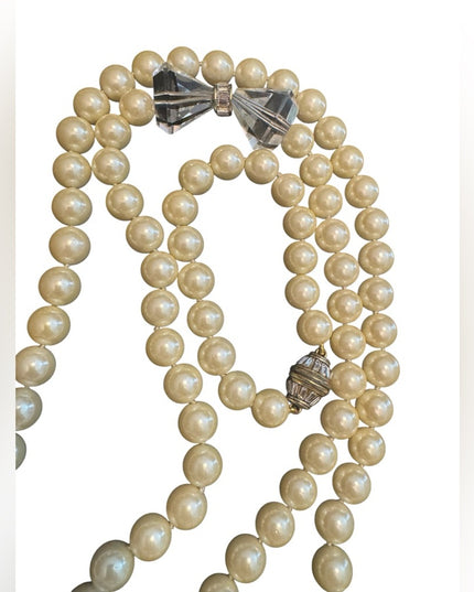 Elegant Heisi Daus Disney Stunning Glass Pearl Bow Necklace & Bracelet Pave