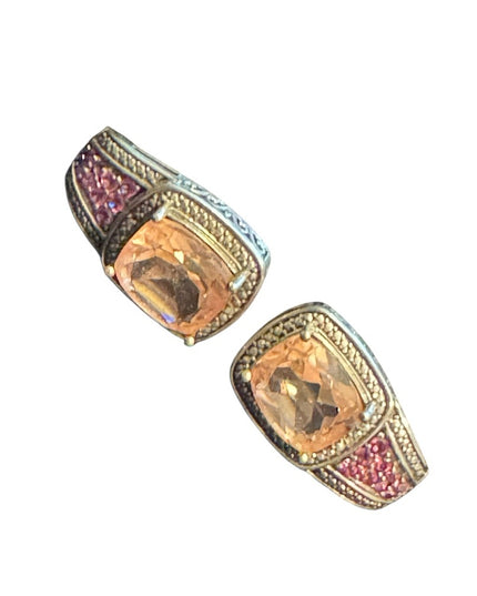 Elegant STS Cushion Cut Tournaline & Ruby Sterling 925 Huggie Earrings