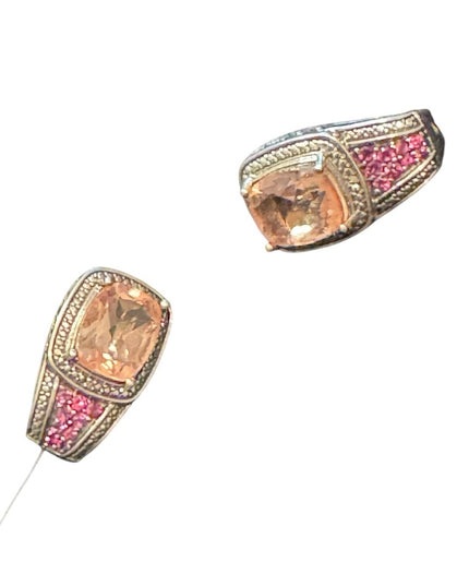 Elegant STS Cushion Cut Tournaline & Ruby Sterling 925 Huggie Earrings