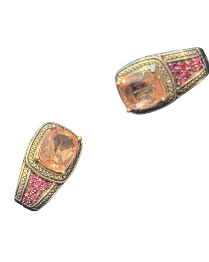 Elegant STS Cushion Cut Tournaline & Ruby Sterling 925 Huggie Earrings