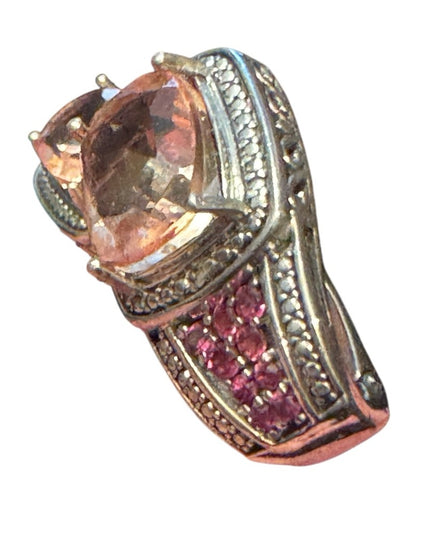 Elegant STS Cushion Cut Tournaline & Ruby Sterling 925 Huggie Earrings