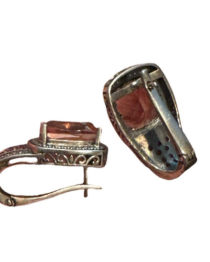 Elegant STS Cushion Cut Tournaline & Ruby Sterling 925 Huggie Earrings
