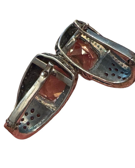 Elegant STS Cushion Cut Tournaline & Ruby Sterling 925 Huggie Earrings
