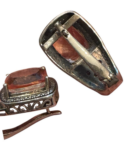 Elegant STS Cushion Cut Tournaline & Ruby Sterling 925 Huggie Earrings