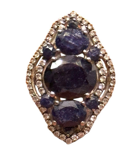 Elegant Stunning Sterling Silver 925 Sapphire & Topaz  Women's Ring