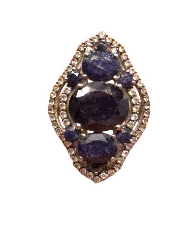 Elegant Stunning Sterling Silver 925 Sapphire & Topaz  Women's Ring