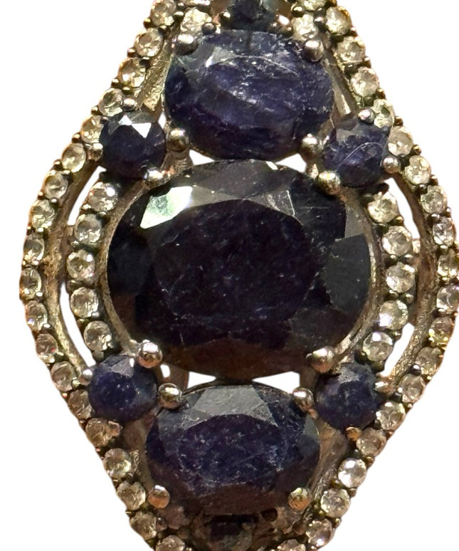 Elegant Stunning Sterling Silver 925 Sapphire & Topaz  Women's Ring