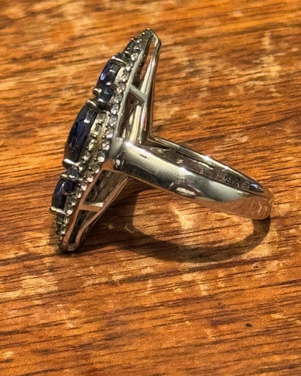 Elegant Stunning Sterling Silver 925 Sapphire & Topaz  Women's Ring