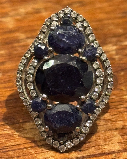 Elegant Stunning Sterling Silver 925 Sapphire & Topaz  Women's Ring