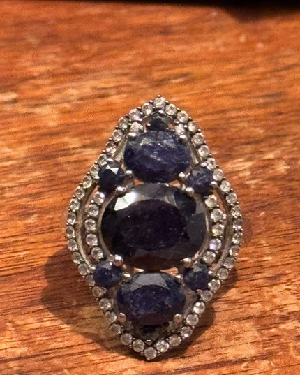 Elegant Stunning Sterling Silver 925 Sapphire & Topaz  Women's Ring