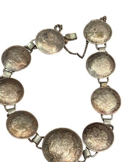 Vintage Dutch silver coin bracelet, 1940s